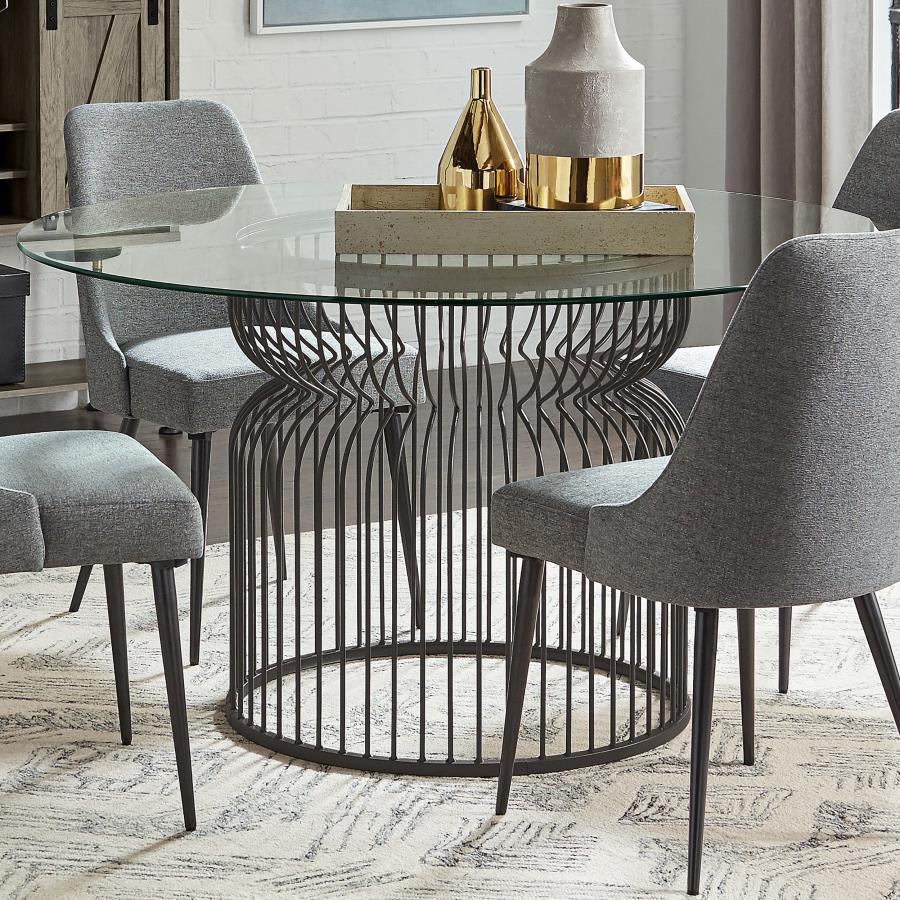 Granvia - Round Glass Top Metal Dining Table - Gunmetal