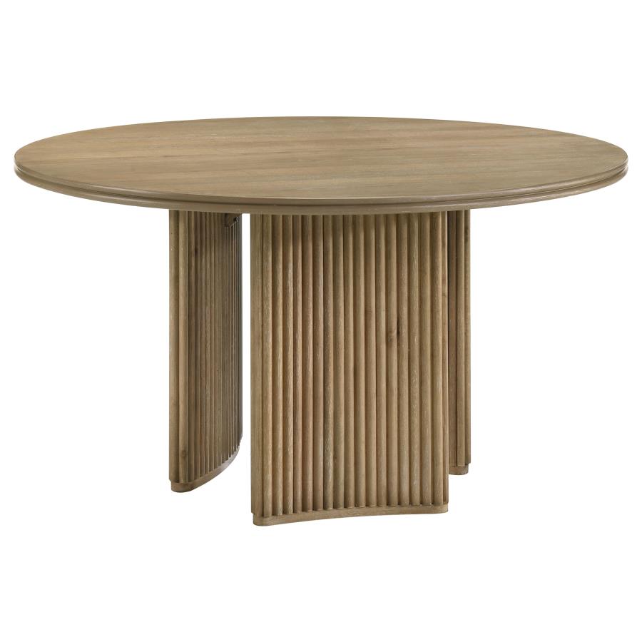 Adina 53" Round Wood Dining Table Distressed Light Brown