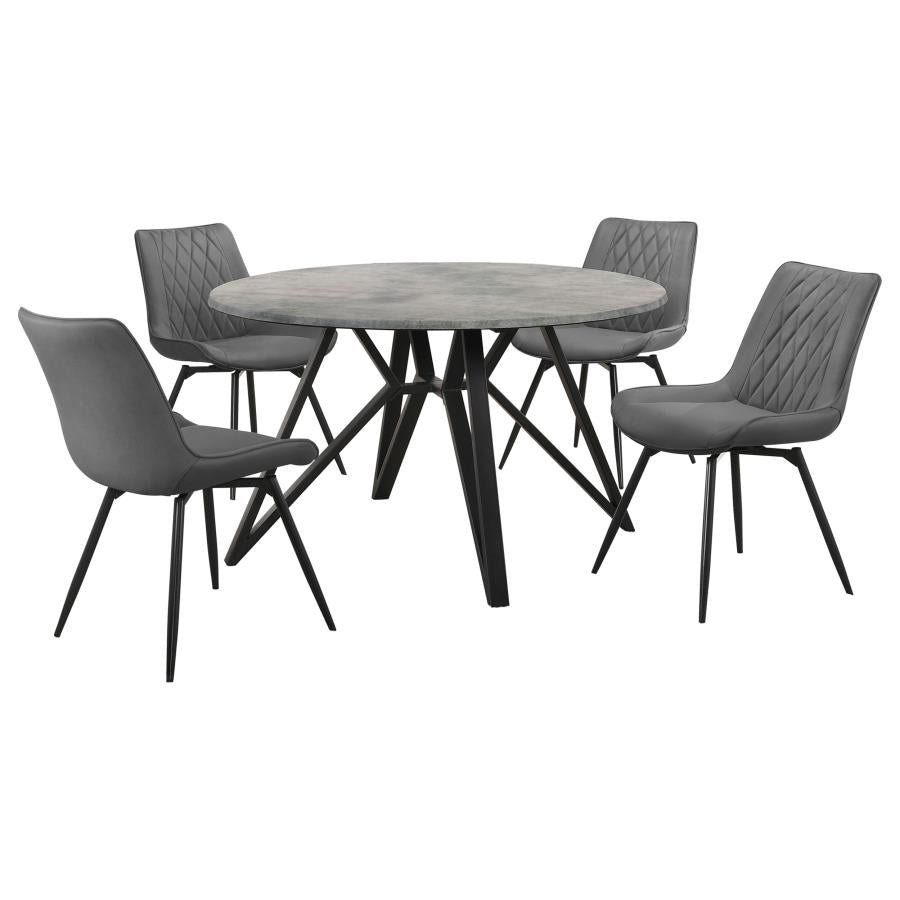 Neil - 5 Piece Round Dining Table Set Concrete - Gunmetal