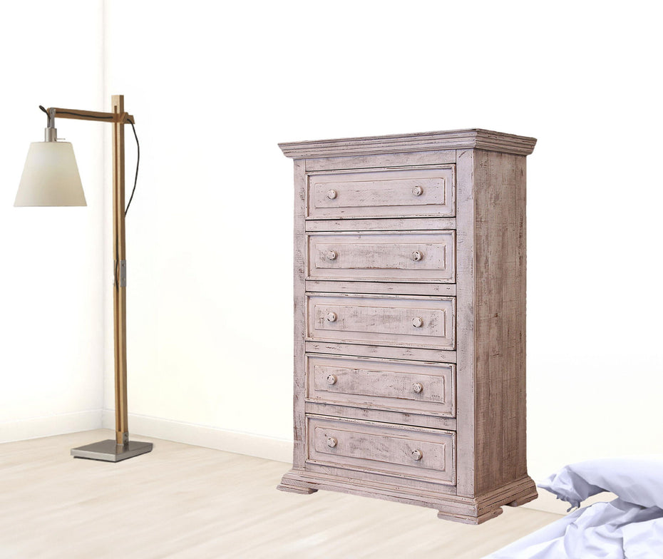 Solid Wooden 5 Drawer Chest - White