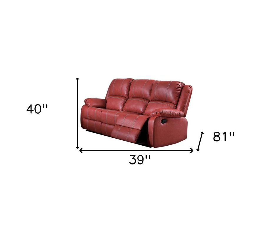 Faux Leather Reclining Sofa With Black Legs - Red