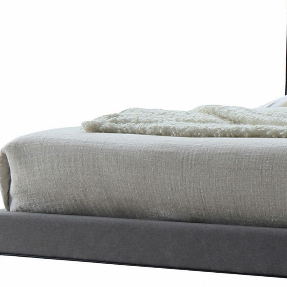 Buttonless Tufted Fabric Queen Bed With Natural Finish Legs - Light Gray