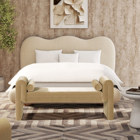 Mason - Arched Arm Bench With Bolster Pillows - Camel Brown Beige by Jennifer Taylor Home | Bel Furniture