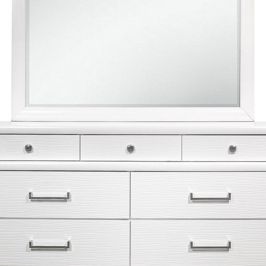 Solid Wood Mirrored Nine Drawer - White