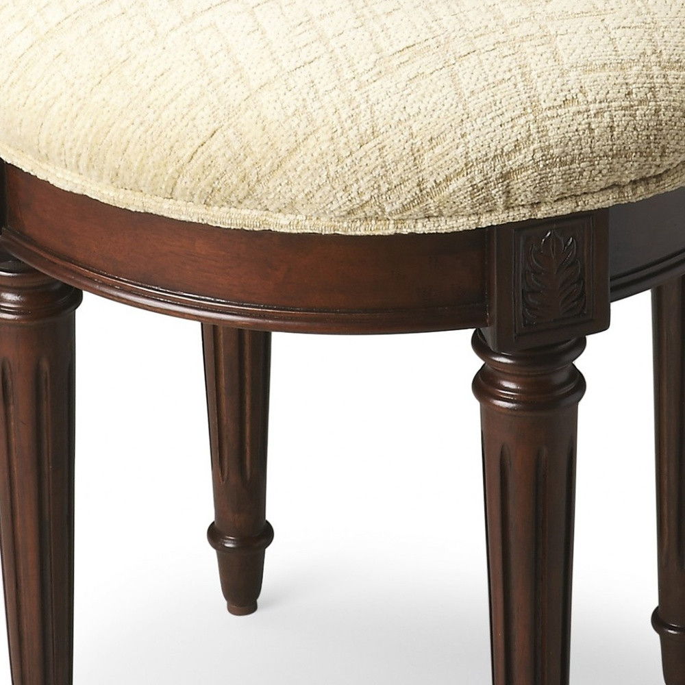 Linen And Dark Brown Ottoman - Off White