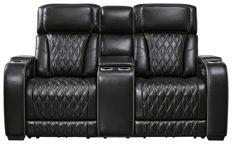 Boyington - Power Reclining Loveseat With Console/Adj Hdrst Black by Signature Design by Ashley® | Bel Furniture