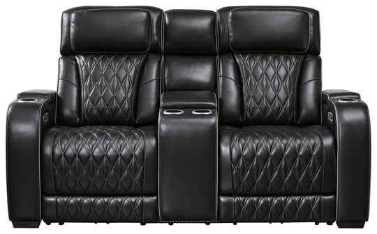 Boyington - Power Reclining Loveseat With Console/Adj Hdrst Black by Signature Design by Ashley® | Bel Furniture