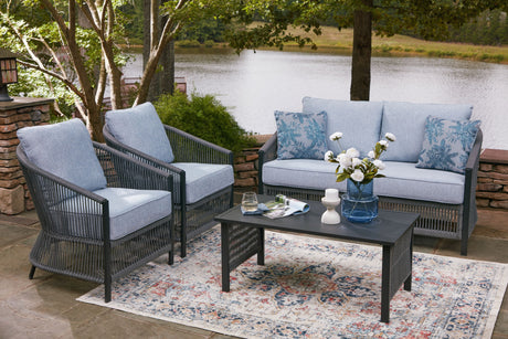 Bridges Beach - Loveseat, Lounge Chairs, Table Set (Set of 4) - Gray - view 3