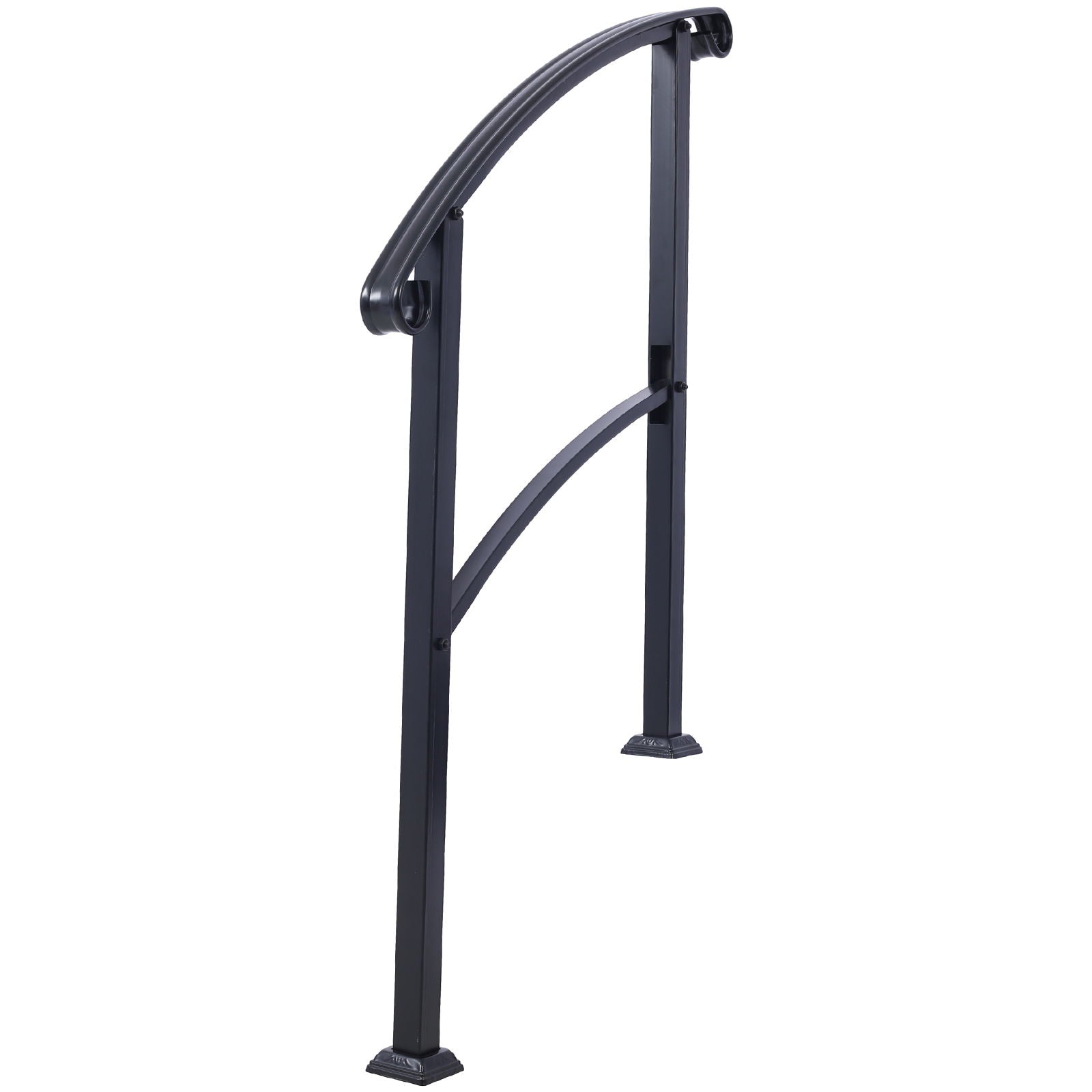 Handrails For Outdoor Steps, Fit 1 Or 3 Steps Outdoor Stair Railing, Flexible Front Porch Hand Rail, Transitional Handrails For Concrete Steps Or Wooden Stairs - Black