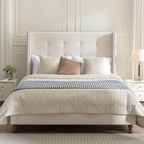 Peyton - Upholstered Bed With 54" High Headboard, Traditional Hand Buttoned Tufting - view 3