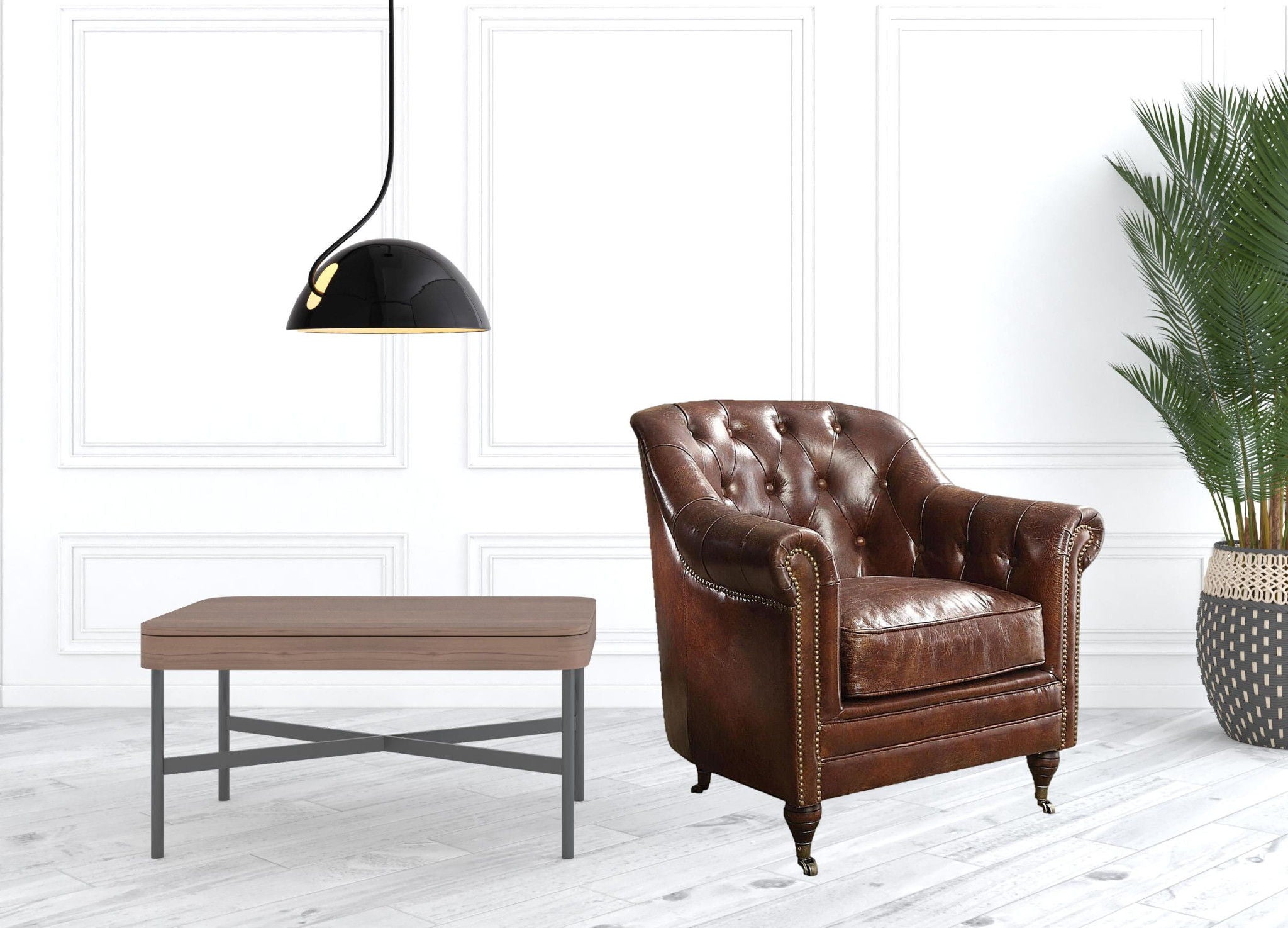 Top Grain Leather Tufted Chesterfield Chair - Brown