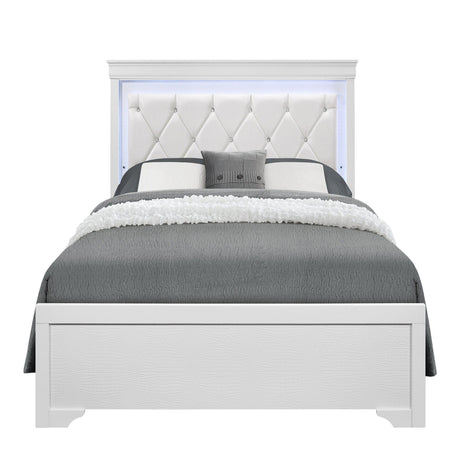 Shaker - 5 Pieces Bedroom Set With Crystal Inspired Tufted Headboard And LED Lighting