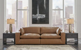 Emilia - Caramel - 3 Pc. - 2-Piece Modular Sectional Loveseat, Ottoman