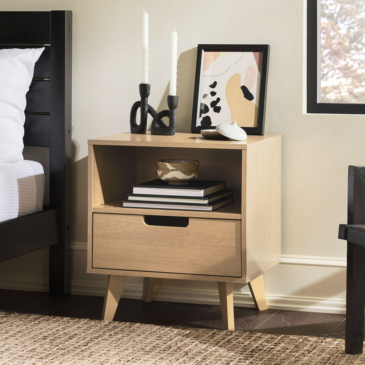 Modern 1 Drawer Nightstand With Open Cubby by Walker Edison | Bel Furniture