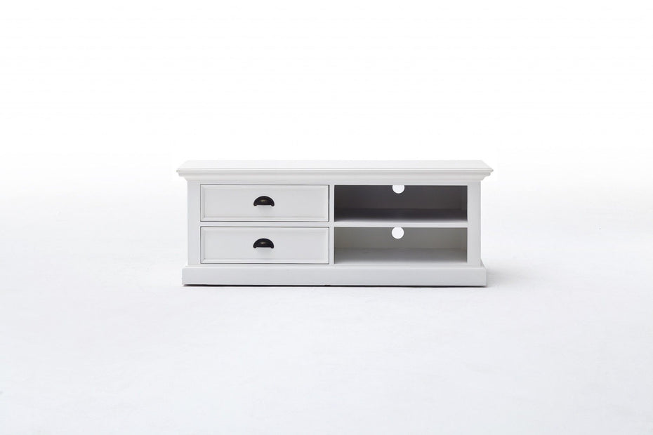 Solid Wood Drawers And Open Shelving Entertainment Center - White