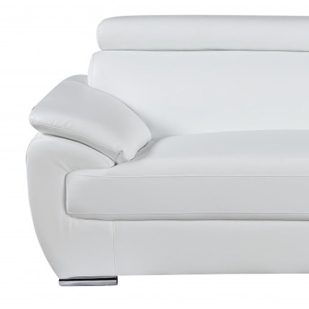 Leather Sofa With Silver Legs - White