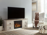 Willowton - 2 Pc. - TV Stand With Faux Firebrick Fireplace Insert - Whitewash