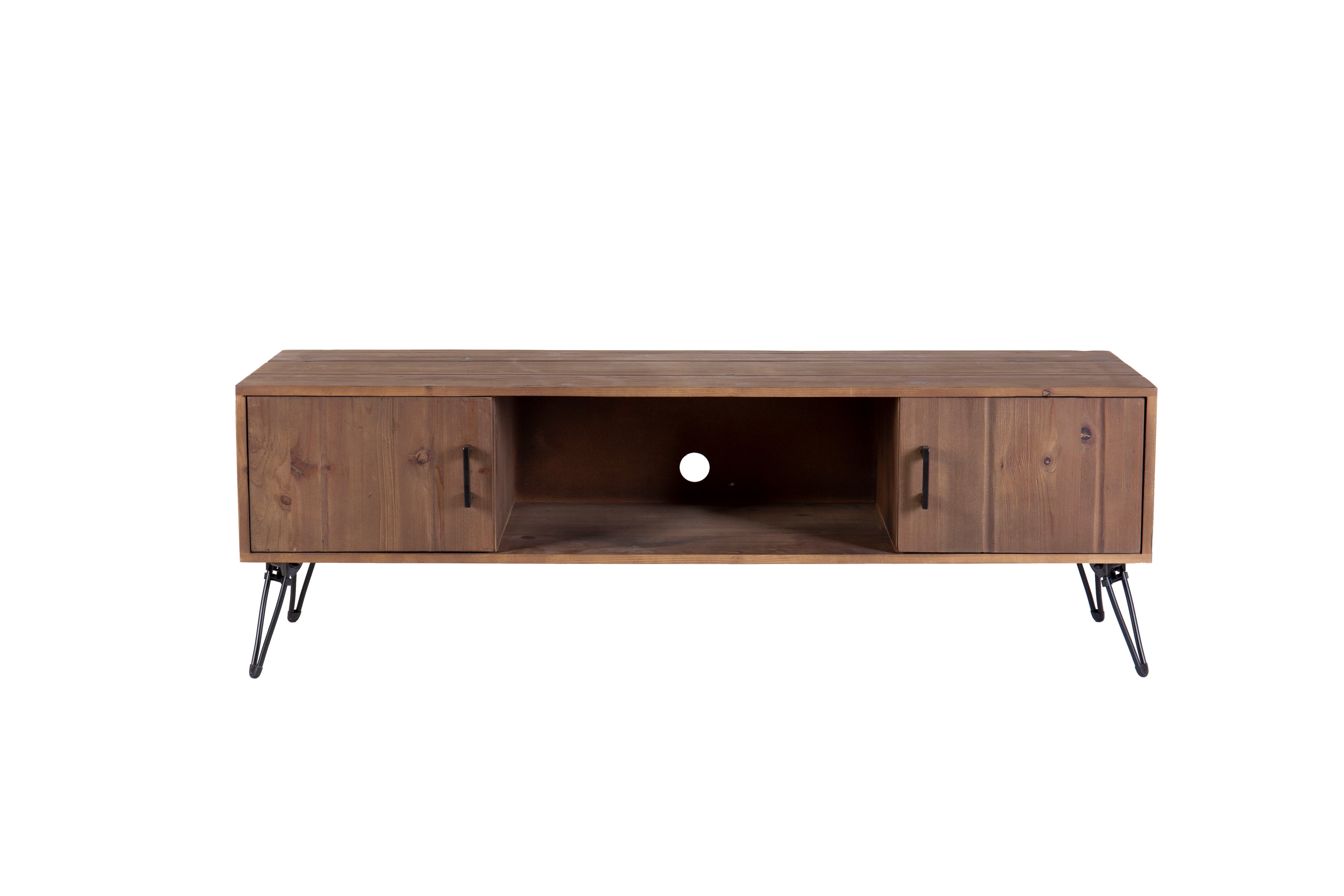 Industrial Style Reclaimed Wood Media TV Stand With Storage Cabinet For Living Media Room - Natural