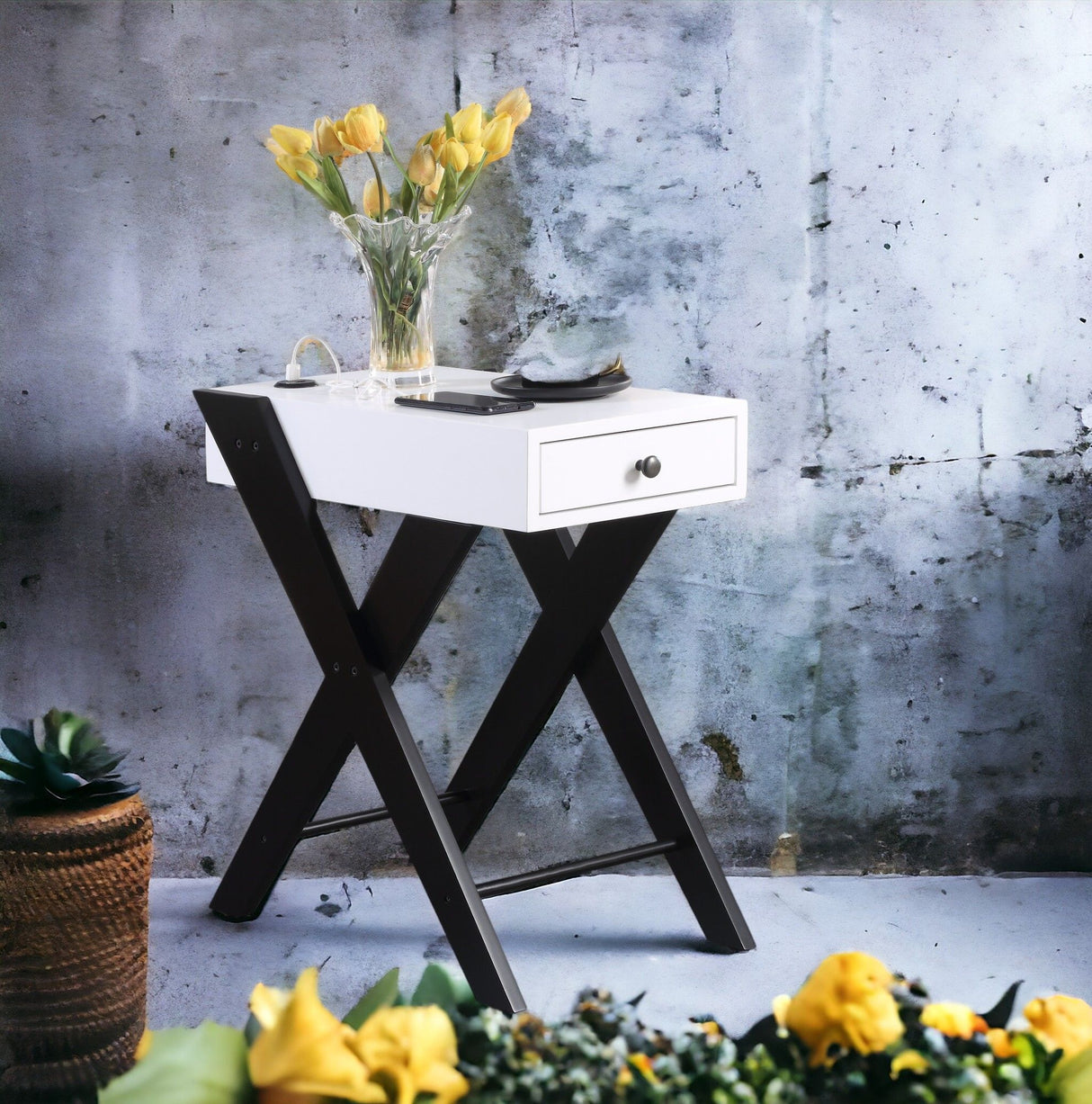 Fierce - Accent Table With Built - In USB Port White by Urban Nest | Bel Furniture