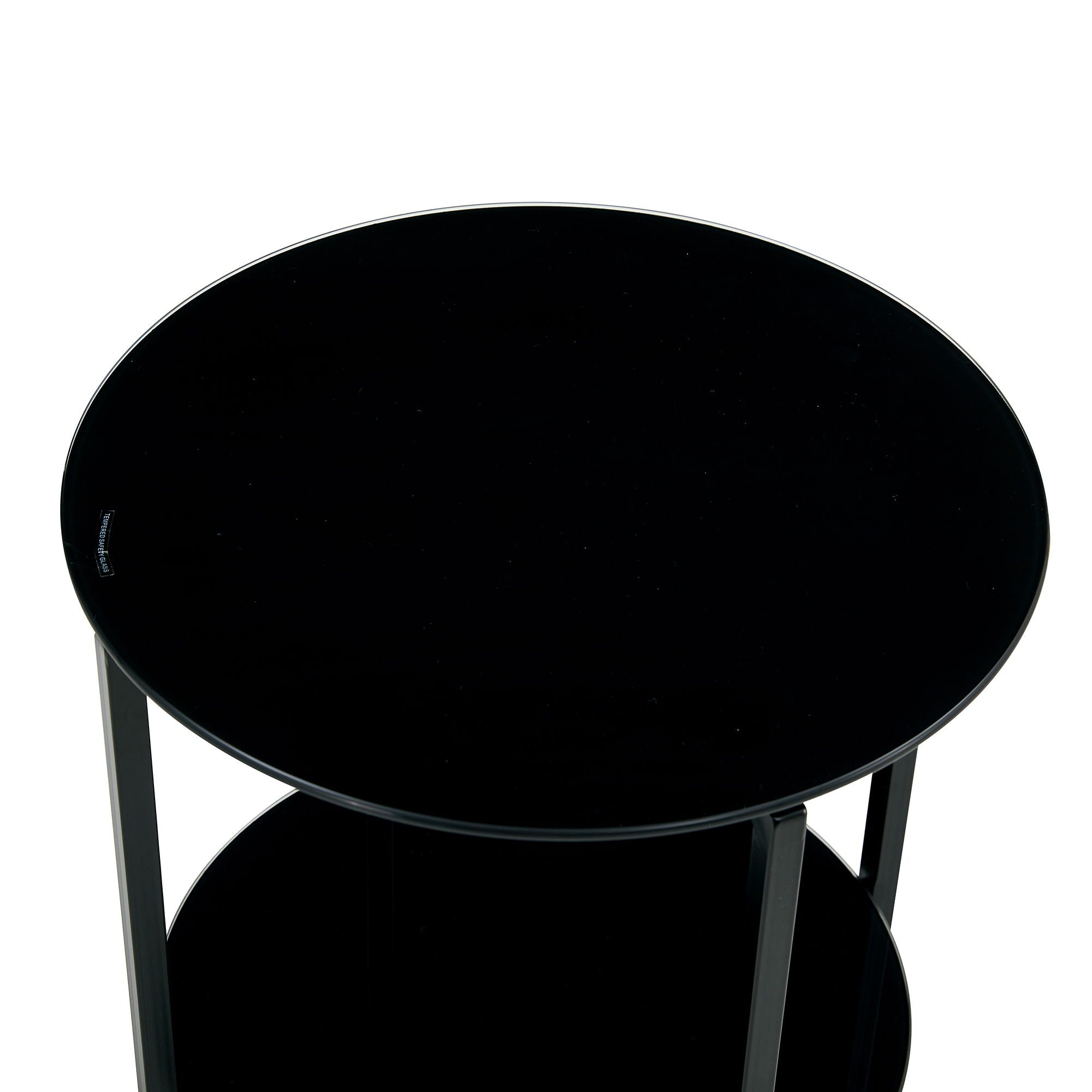 JWS Tempered Glass End Table (Set of 2) , Round Coffee Table For Bedroom Living Room Office - Black