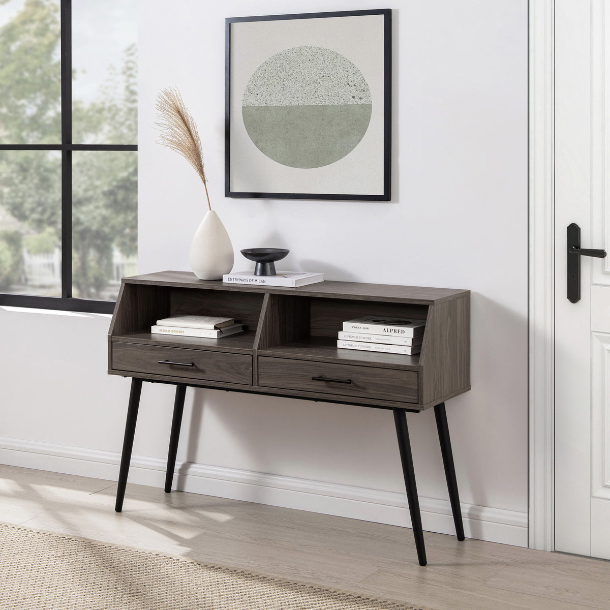 Contemporary 2 Drawer Angled Entry Table - Slate Gray by Walker Edison | Bel Furniture
