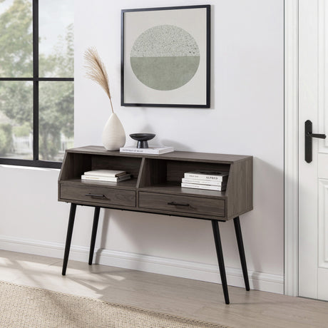 Contemporary 2 Drawer Angled Entry Table - Slate Gray by Walker Edison | Bel Furniture