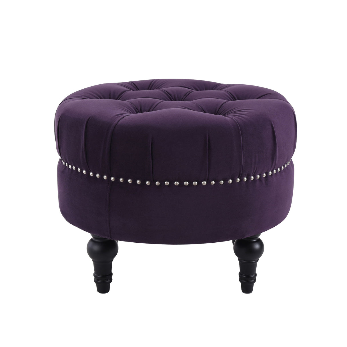 Dawn - Tufted Round Ottoman Nailhead Accents - Purple by Jennifer Taylor Home | Bel Furniture