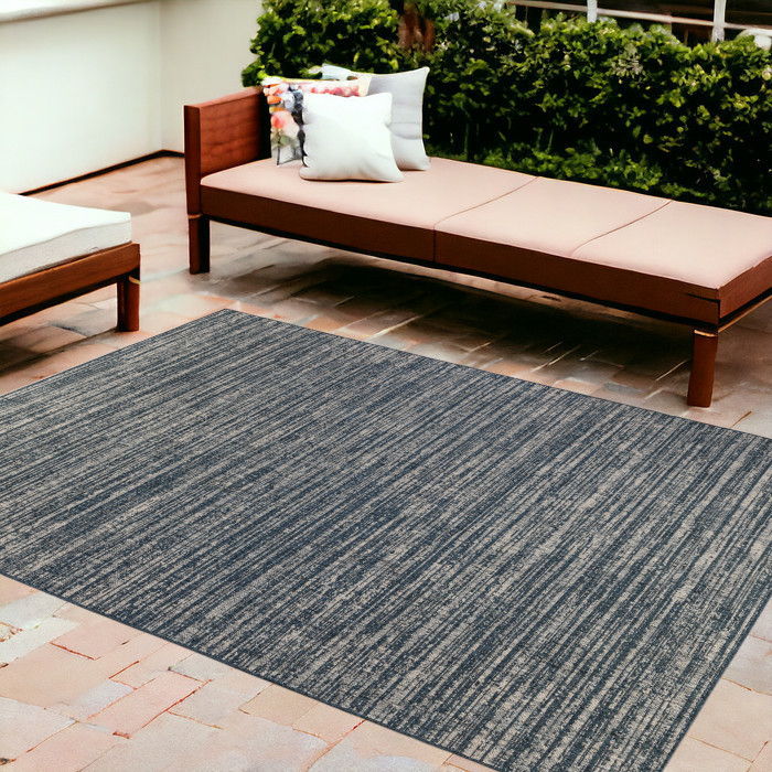 9' X 12' Striped Stain Resistant Indoor / Outdoor Area Rug - Gray / Blue