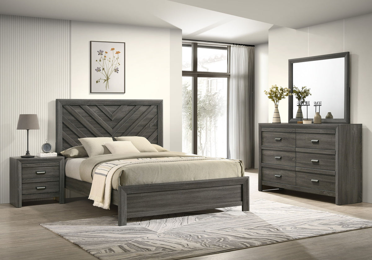 Valor - Bedroom Set Dark Gray 4 Pc. Bed, Dresser, Mirror, Nightstand by Crown Mark | Bel Furniture