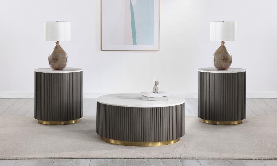 Jason - Round Marble Coffee Table Set White 3 Pc. Coffee Table, 2 End Tables by Coaster Fine Furniture | Bel Furniture