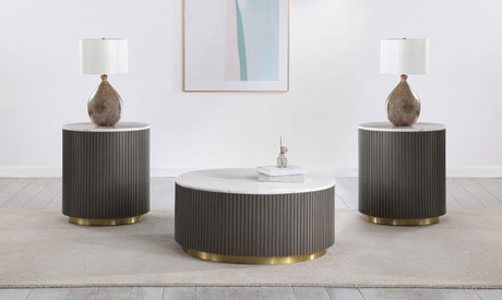 Jason - Round Marble Coffee Table Set White 3 Pc. Coffee Table, 2 End Tables by Coaster Fine Furniture | Bel Furniture