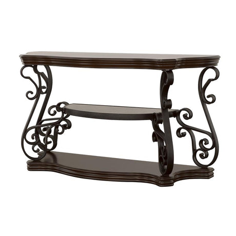 Laney - Scrollwork Entryway Sofa Console Table - Deep Merlot by CoasterEssence | Bel Furniture