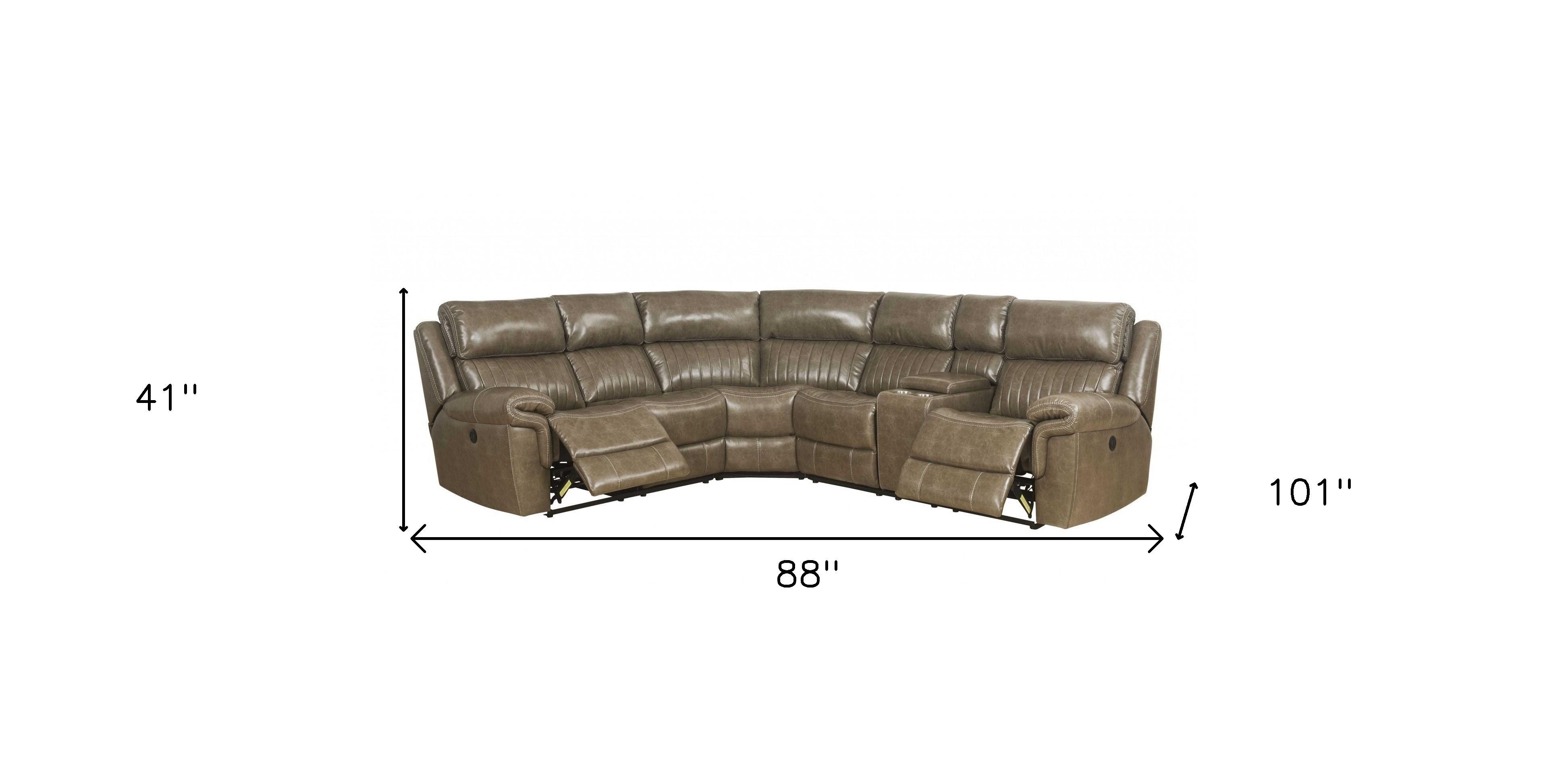 Leather Power Reclining L Shaped Six Piece Corner Sectional With Console - Taupe