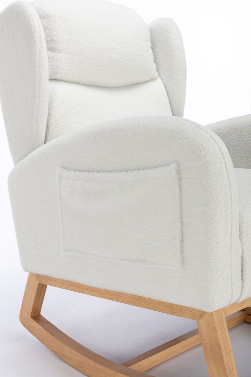 Teddy Fabric Rocking Chair With Packet Wood Legs - Ivory