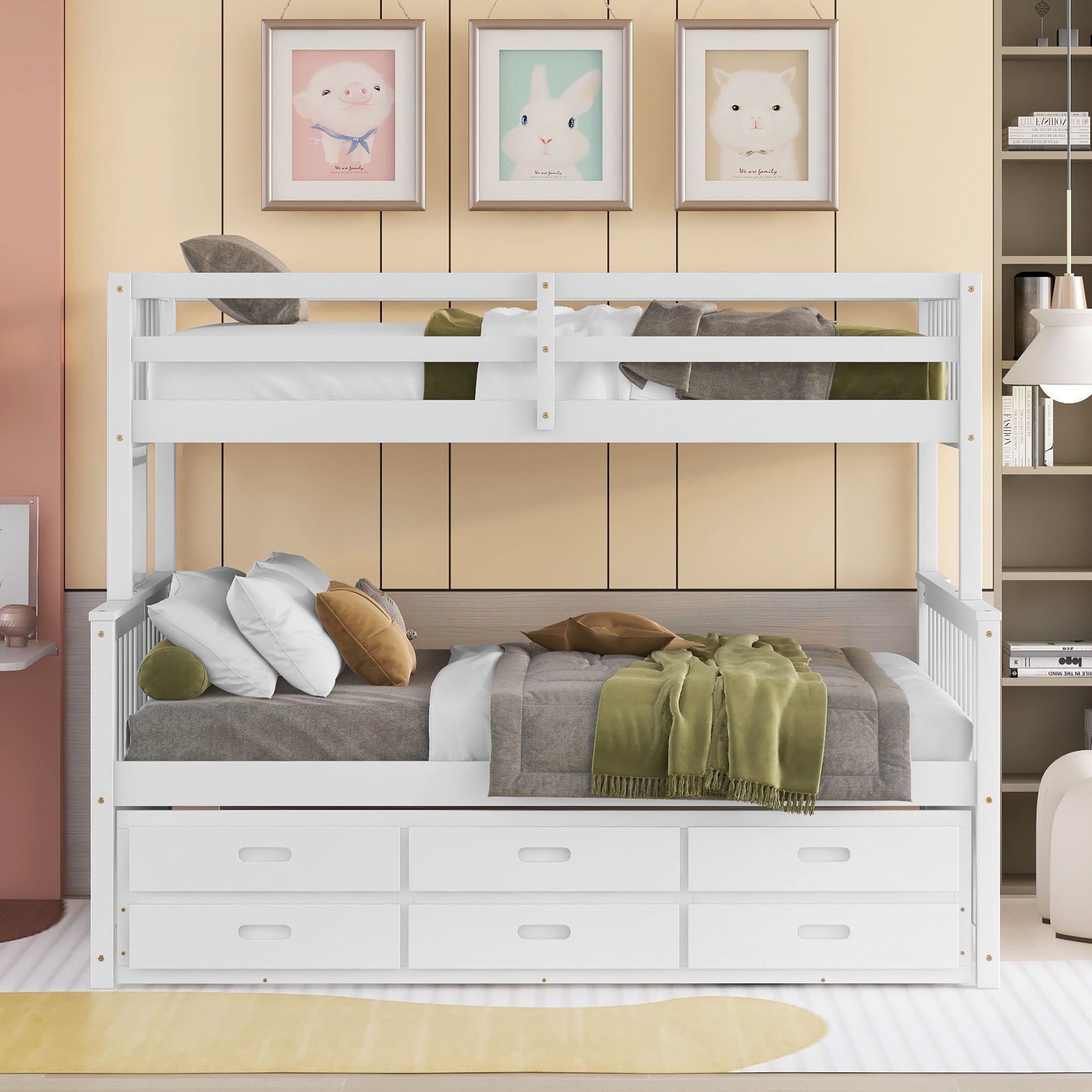 Twin Over Full Bunk Bed With Twin Size Trundle, Separable Bunk Bed With Drawers For Bedroom