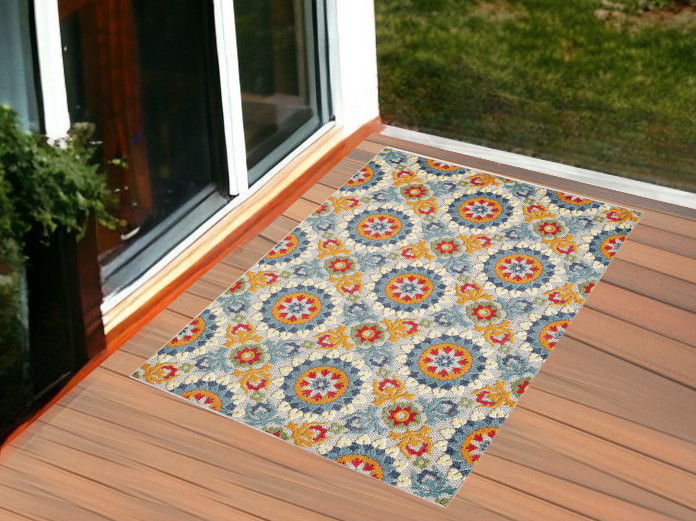 3' X 5' Moroccan Stain Resistant Indoor / Outdoor Area Rug - Orange / Ivory