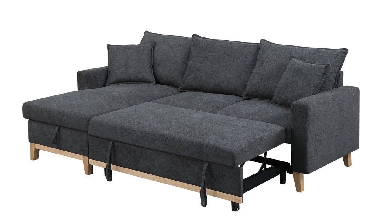 Colton - Woven Reversible Sleeper Sectional Sofa With Storage Chaise - Dark Gray by Lilola Home | Bel Furniture