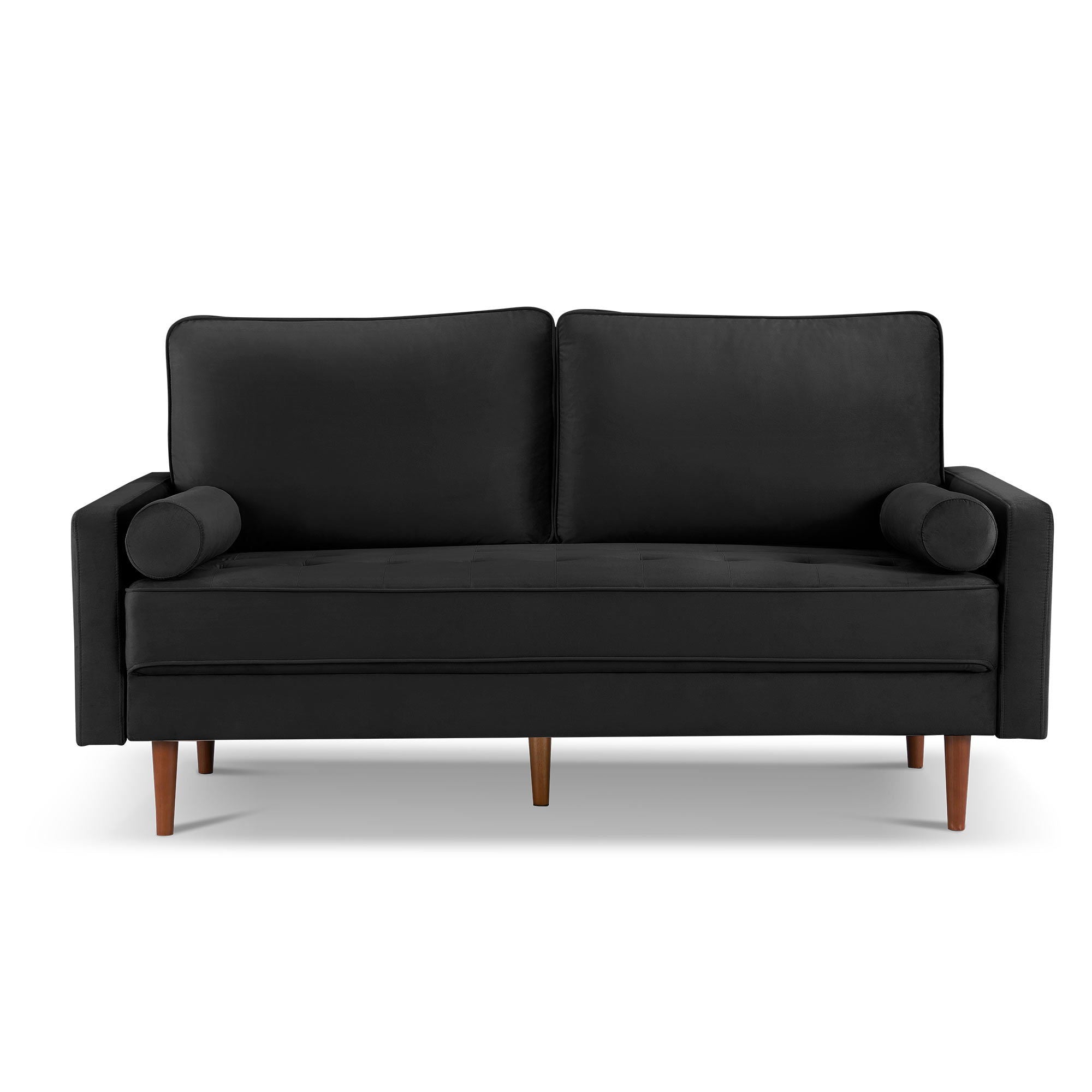 Velvet Sofa And Toss Pillows With Dark Brown Legs - Black