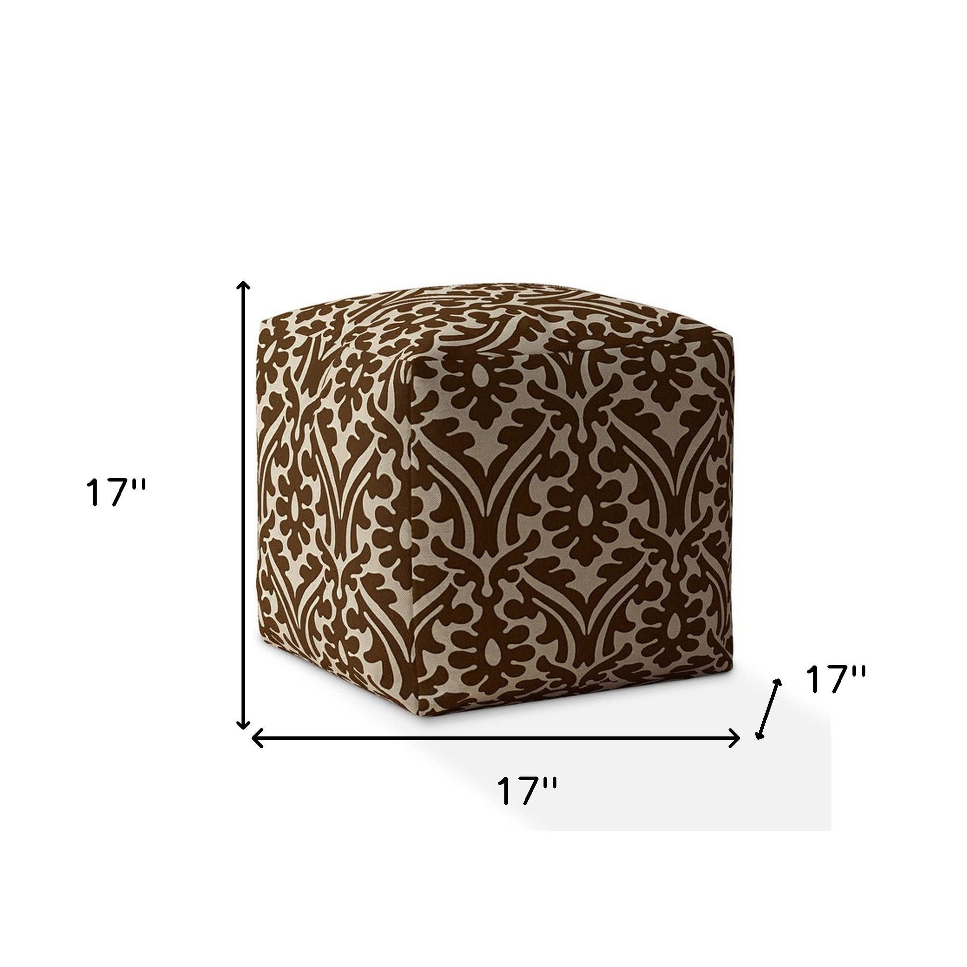 Cotton Damask Pouf Cover - Brown