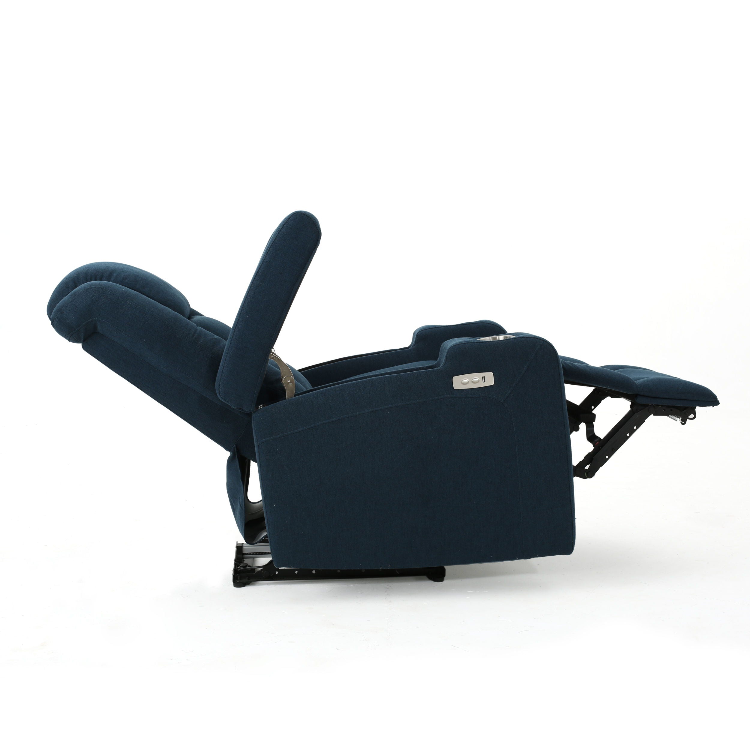 Wide - Power Standard Recliner Chair With Arm Storage With USB - Navy Blue