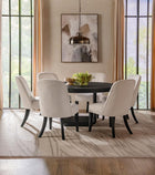 Leandro - 7 Piece Round Dining Table Set - Cream / Burnished Black