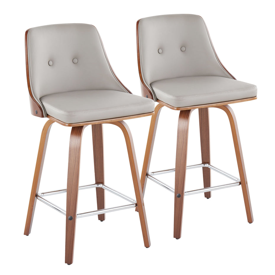 Gianna - Mid Century Modern Fixed Height Counter Stool With Swivel With Square Footrest (Set of 2)