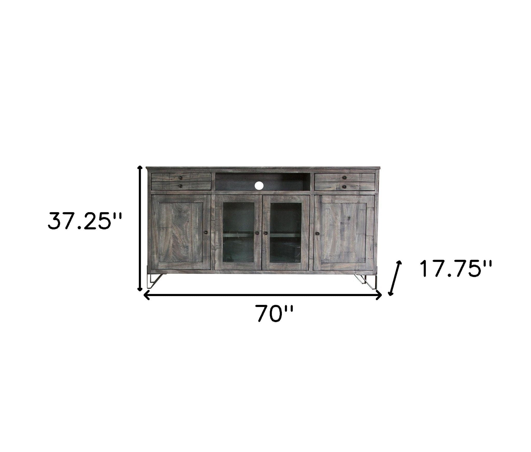 Solid Wood Cabinet Enclosed Storage. Distressed TV Stand - Gray