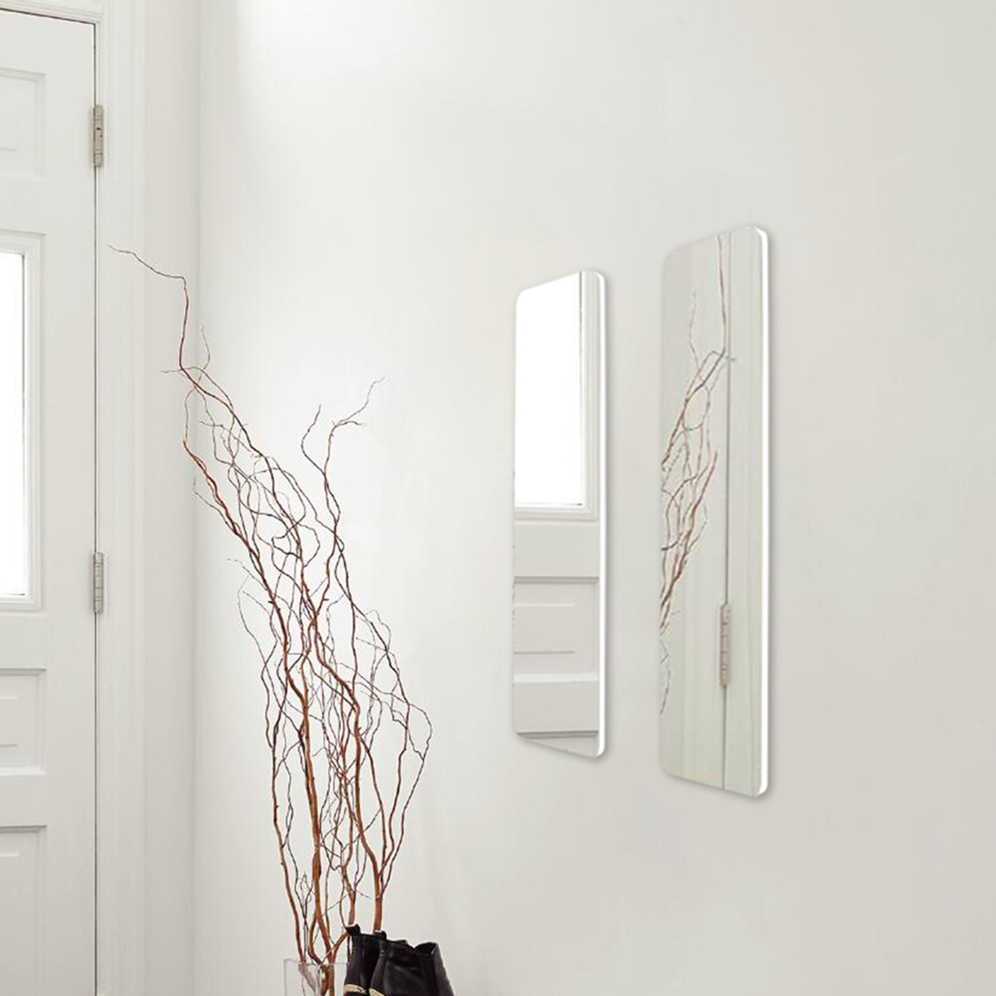 Wall Mount Mirror (Set of 2), Mdf Mirror Wall Mount At Horizontal & Vertical Hanging - White