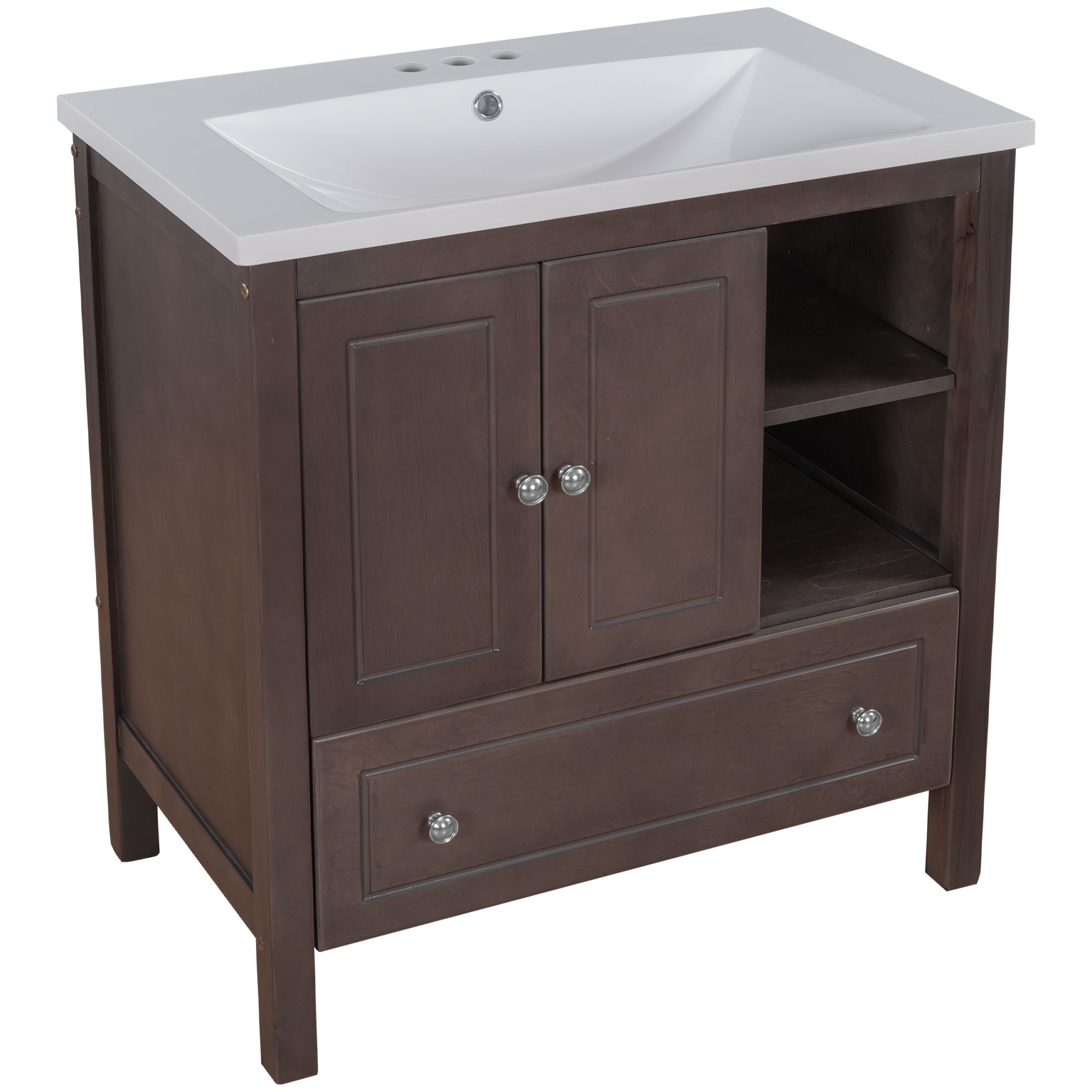 Bathroom Vanity With Sink, Bathroom Storage Cabinet With Doors And Drawers, Solid Wood Frame, Ceramic Sink