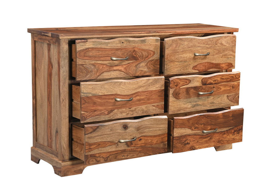 Solid Wood Live Edge Six Drawer Double Dresser - Brown