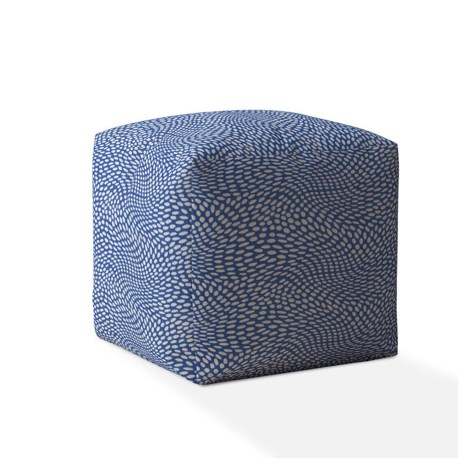 Canvas Polka Dots Pouf Ottoman - Blue / White