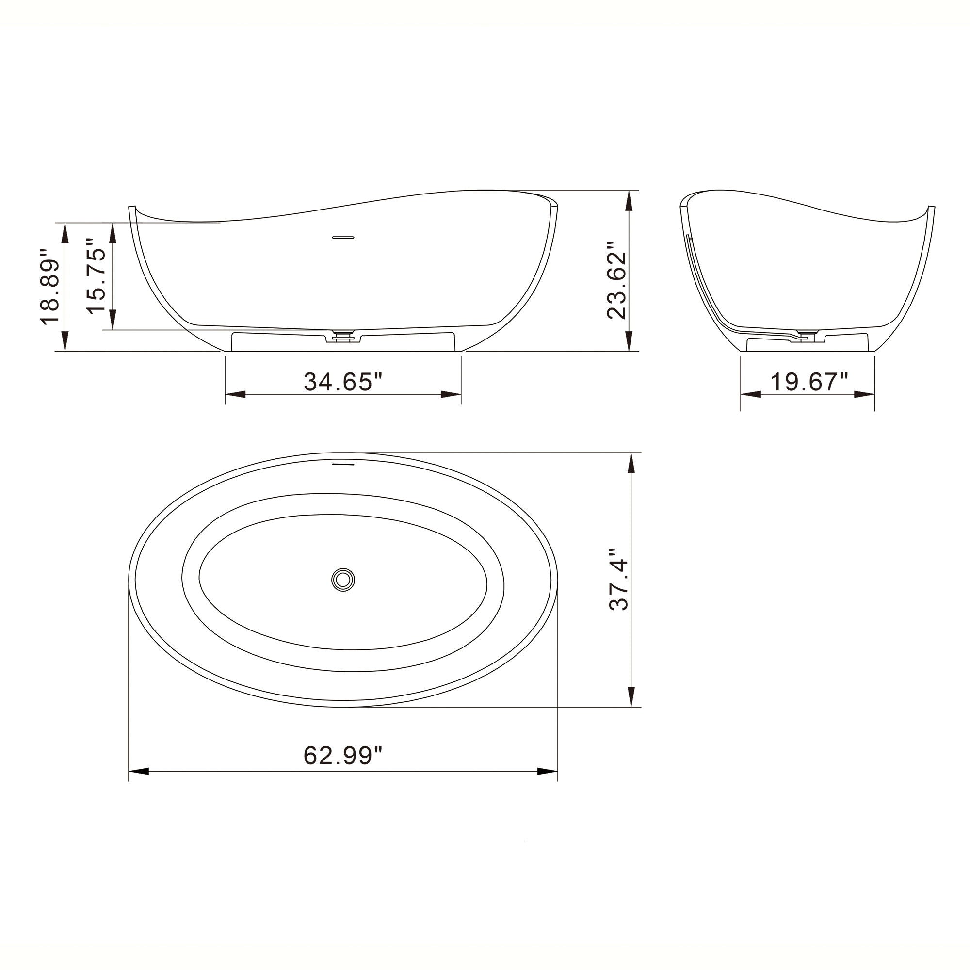 Freestanding Solid Surface Soaking Bathtub For Bathroom