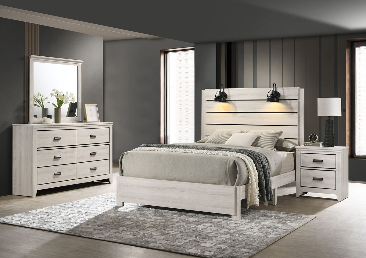 Carter - Bedroom Set - Brown White 4 Pc. Bed, Dresser, mirror, Nightstand by Crown Mark | Bel Furniture