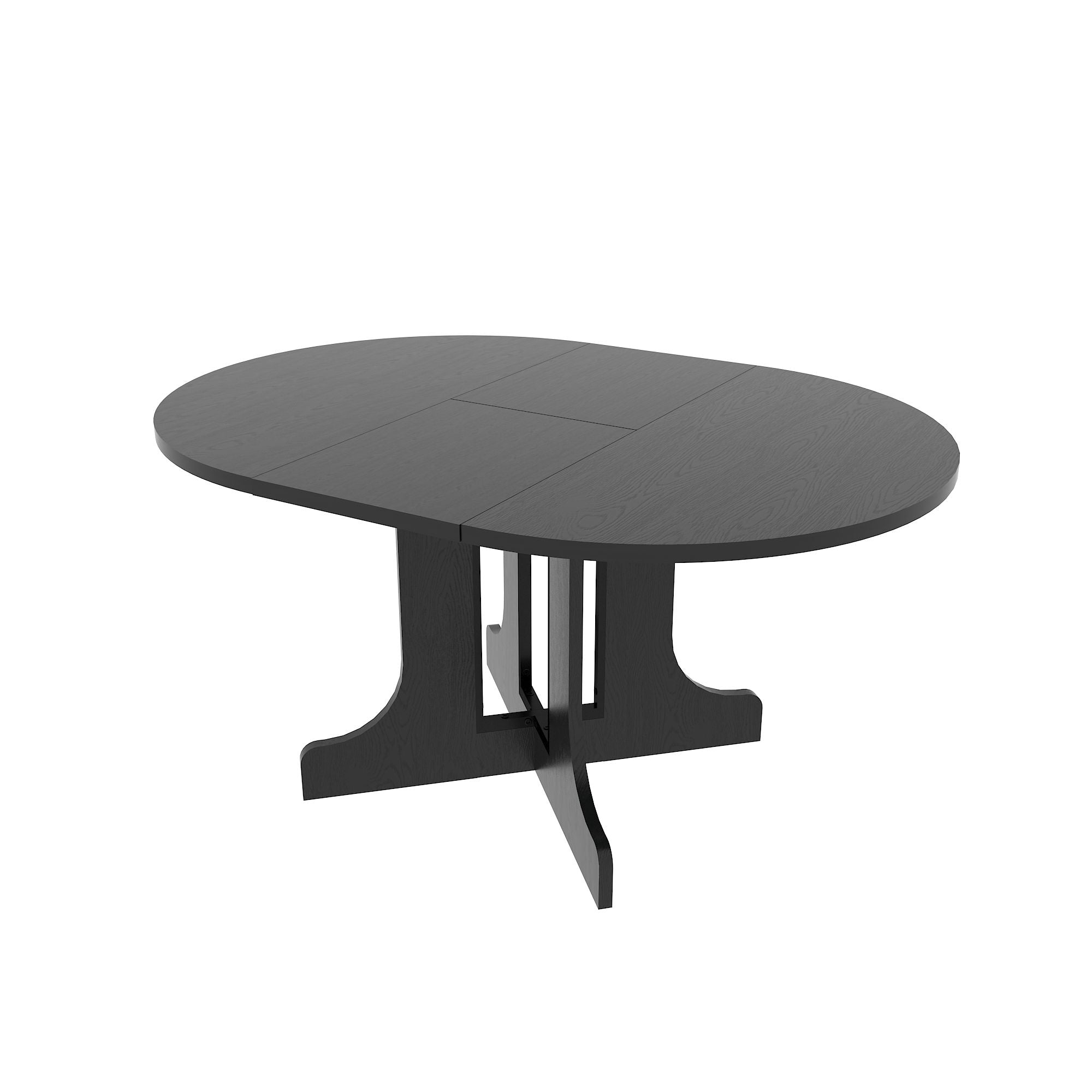 Dining Table For Farmhouse Kitchen Expandable Oval Table Top With Removable Leaf Trestle X Shaped Base - Black